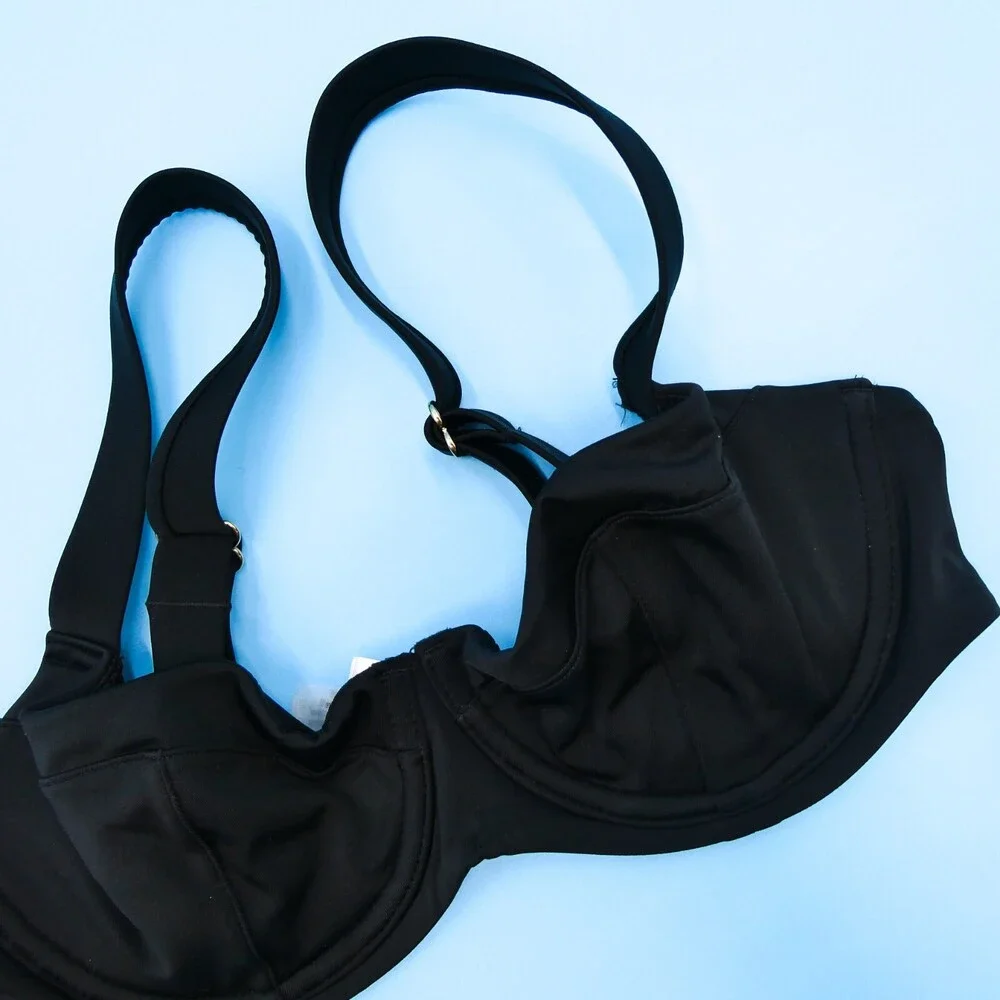 Victorias Secret 34C Underwired Push Up Wide Strap Black Bikini Top Swimsuit New